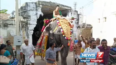 திருச்செந்தூர் ஆவணித் திருவிழா   கோயில் யானை மீது எடுத்துச் செல்லப்பட்ட கொடிப்பட்டம் 