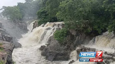 ஒகேனக்கலில் மீண்டும் வெள்ளப்பெருக்கு   காவிரி ஆற்றில் குளிப்பதற்கு தொடரும் தடை 