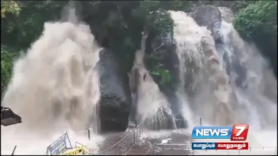  tenkasi   குற்றாலம் அருவிகளில் தொடரும் வெள்ளப்பெருக்கு   2வது நாளாக குளிக்கத் தடை 